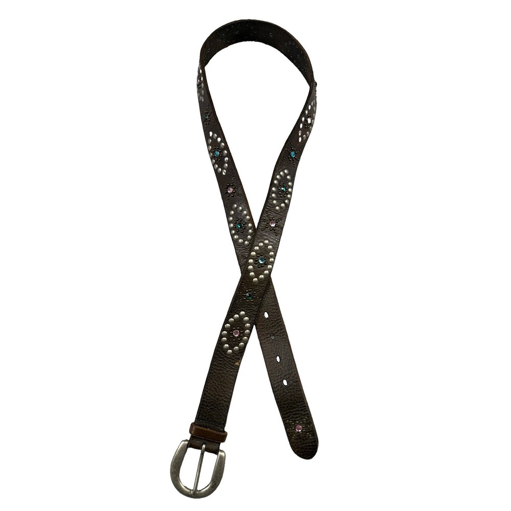 Y2K Fossil Genuine Leather Solid Brass Belt Studded Boho Cowgirl Rodeo Sz L